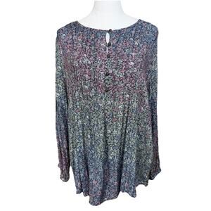 Lucky Brand Women's Top Plus Sz 1X Blue Floral Ombre' Lightweight Long Sleeves